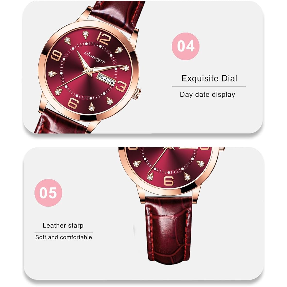 BESTKANG Leather Women Watches Ladies Dress Analog Quartz Date Classic Luminous Leather Strap 3ATM Waterproof Female Wrist Watch