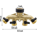 Twinkle Star 4 Way Heavy Duty Brass Garden Hose Splitter | 3/4" Hose Connector, Hose Spigot Adapter, 4 Valves