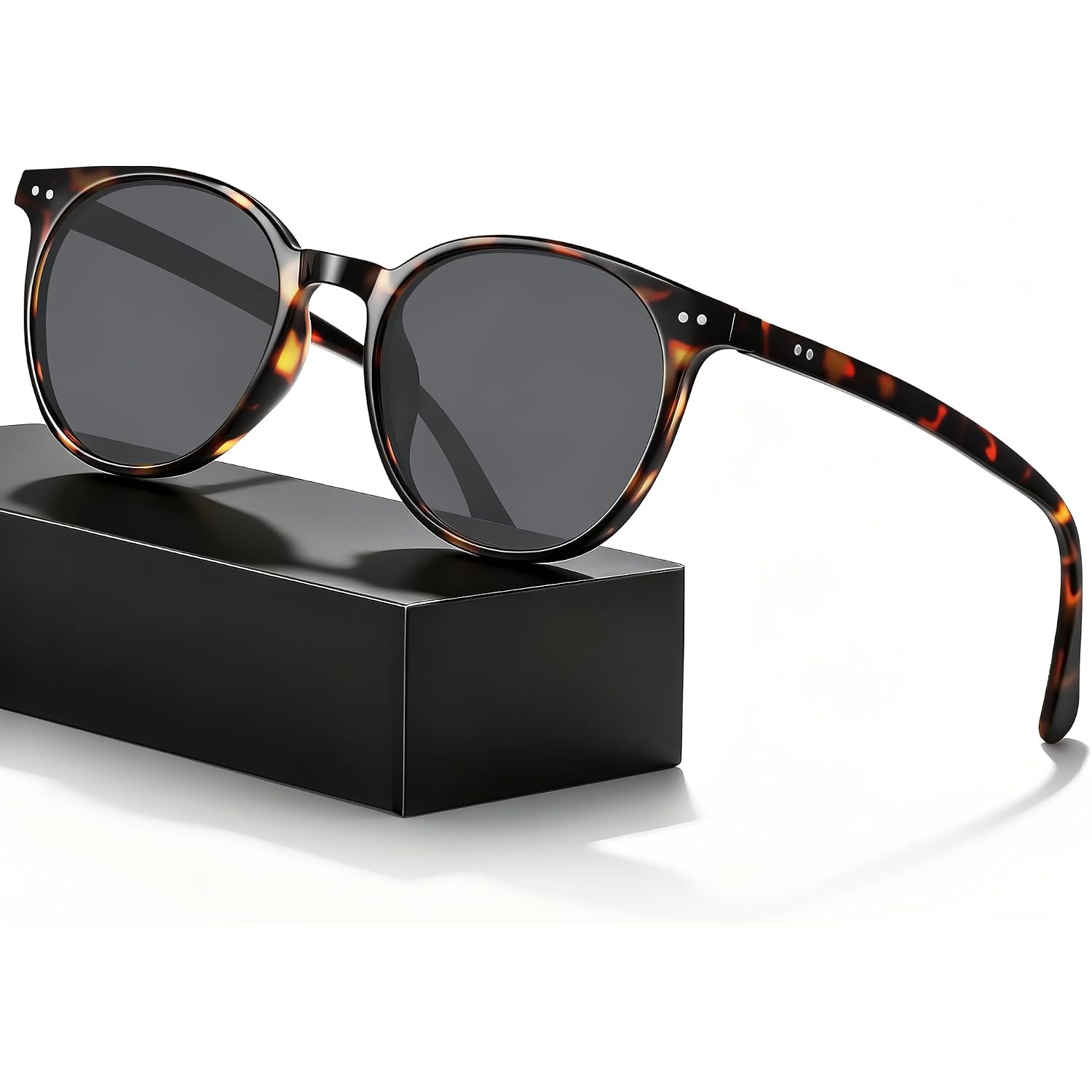 Round Sunglasses for Women Men, Polarized Retro Trendy Sunglasses Vintage Small Frame, UV Protection Lens Fashion Classic Tortoise/Grey