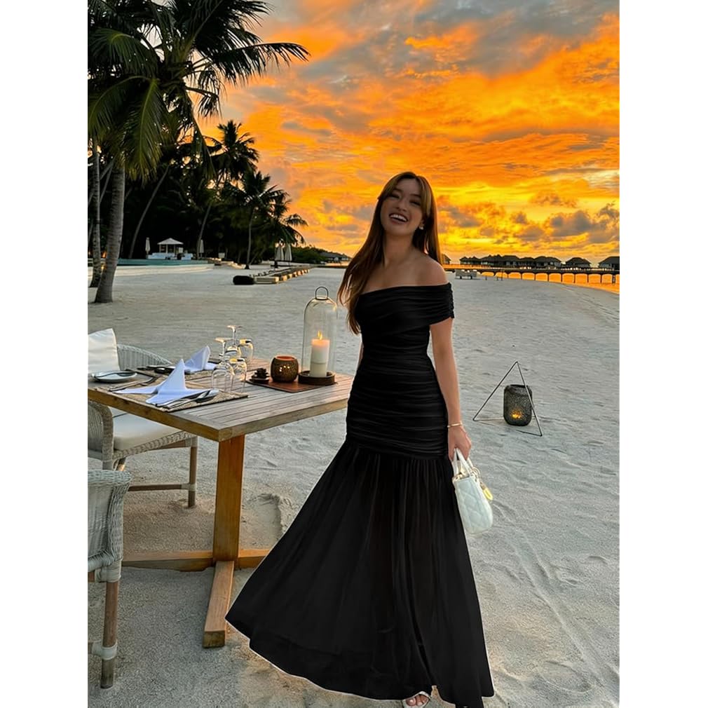 Lagshian Women'S Elegant Formal Long Dress One Shoulder Sleeveless Ruched Bodycon Evening Dress