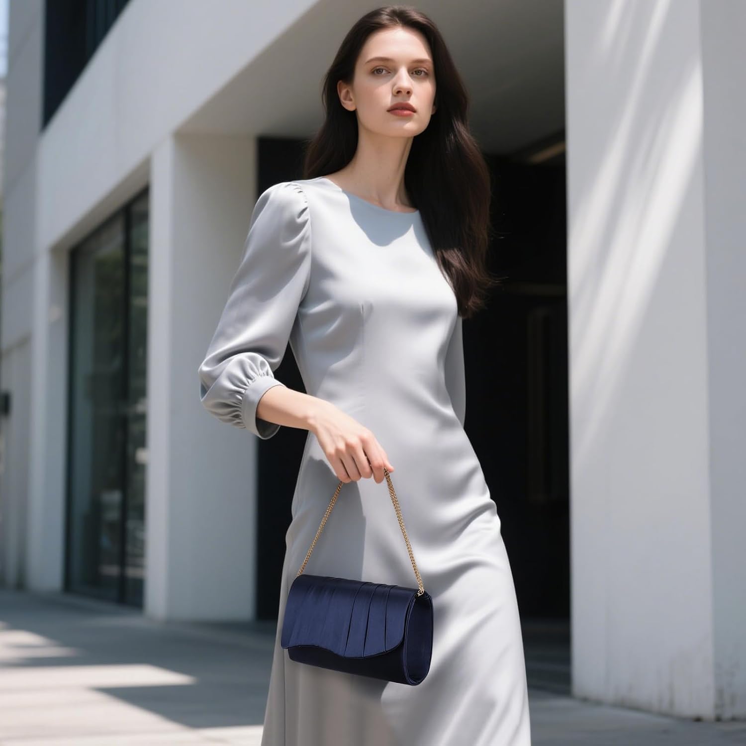 Pleated Satin Evening Bag For Women, Formal Clutch Purse, Envelope Handbag For Wedding, Prom, Party & Cocktail