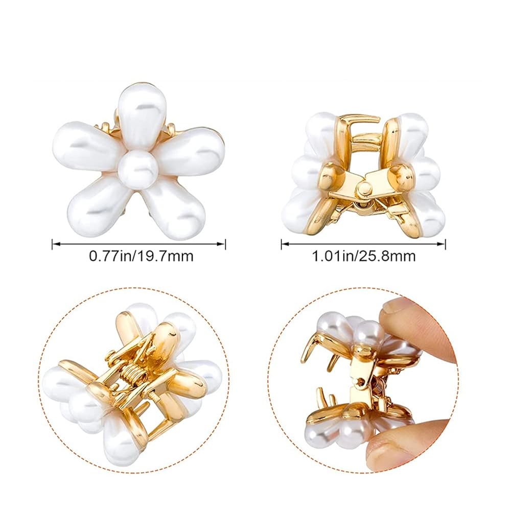 10 Pcs Pearl Mini Claw Clips Daisy Floral Hair Clips, Sweet Artificial Bangs Clips Decorative, Decorative Hair Accessories for Women and Girls