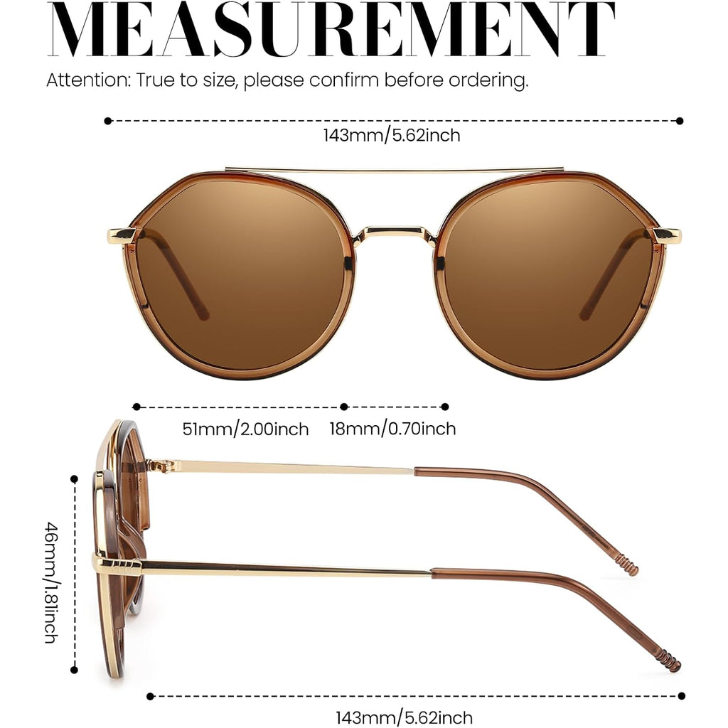 Dreamcalf Retro Tangle Free Aviator Sunglasses For Women Polarized Trendy Round Frame 2026 Fashion Designer Lady Shades