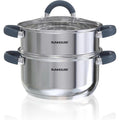 SUNHOUSE Stainless Steel Steamer Pot for Cooking - 3 QT Steaming Pot with Glass Lid & Steamer Basket - 2 Tier Tri-ply Vegetable Steamer with Stay-Cool Silicone Handles - Induction Compatible