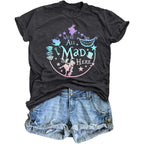 ASTANFY We're All Mad Here Shirt Women Magical Graphic Tees Cute Vacation Tops Casual Short Sleeve Shirts A-black Grey