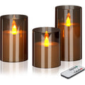 wemarry Flameless Candles 4" 5" 6" Acrylic Glass Pillars 3" Diameter Battery Operated Flickering Candles Include 8-Key Remote with Timer Function 400+ Hours (Gray, Warm Light 3 Pack)