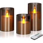 wemarry Flameless Candles 4" 5" 6" Acrylic Glass Pillars 3" Diameter Battery Operated Flickering Candles Include 8-Key Remote with Timer Function 400+ Hours (Gray, Warm Light 3 Pack)