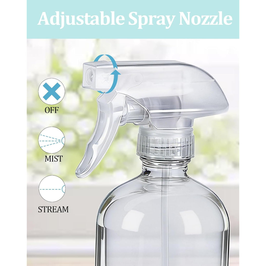 2 Pack 360° Glass Spray Bottles With Silicone Sleeve, 16 Oz Empty Refillable Containers With Adjustable Spray Nozzles, Spray Bottles For Hair, Cleaning Solutions And Plants White