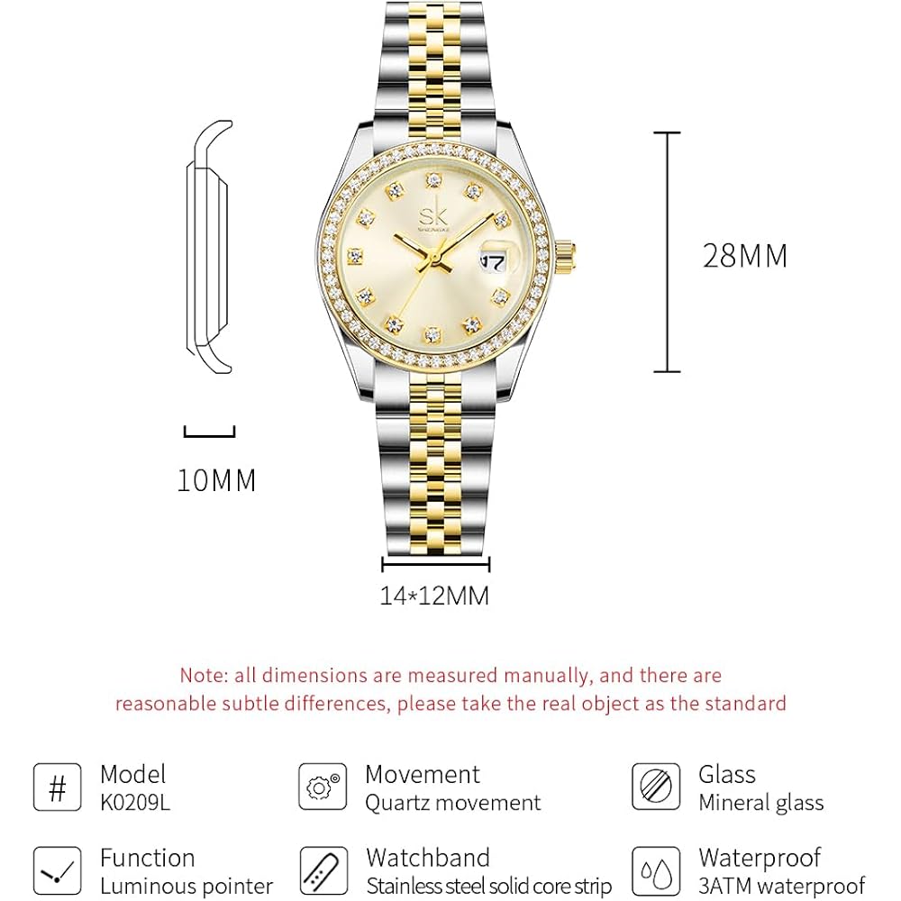 Shengke Women'S Crystal Accented With Solid Alloy Steel Band Watch Elegant Dress Quartz Calendar Watches For Women