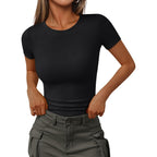 Trendy Queen Women'S Crewneck Ribbed Knit Fitted T-Shirt