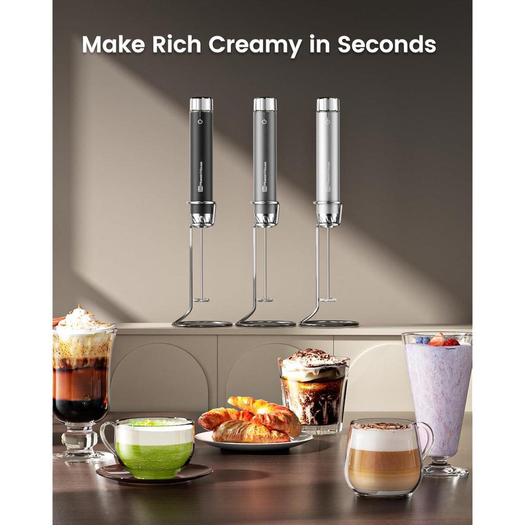 Maestri House Rechargeable Milk Frother With Stepless Speed Control, Lunafro Max Handheld Electric Foam Maker Waterproof Drink Mixer Foamer With Stand & Detachable Whisks For Lattes, Cappuccino