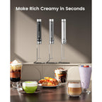 Maestri House Rechargeable Milk Frother With Stepless Speed Control, Lunafro Max Handheld Electric Foam Maker Waterproof Drink Mixer Foamer With Stand & Detachable Whisks For Lattes, Cappuccino
