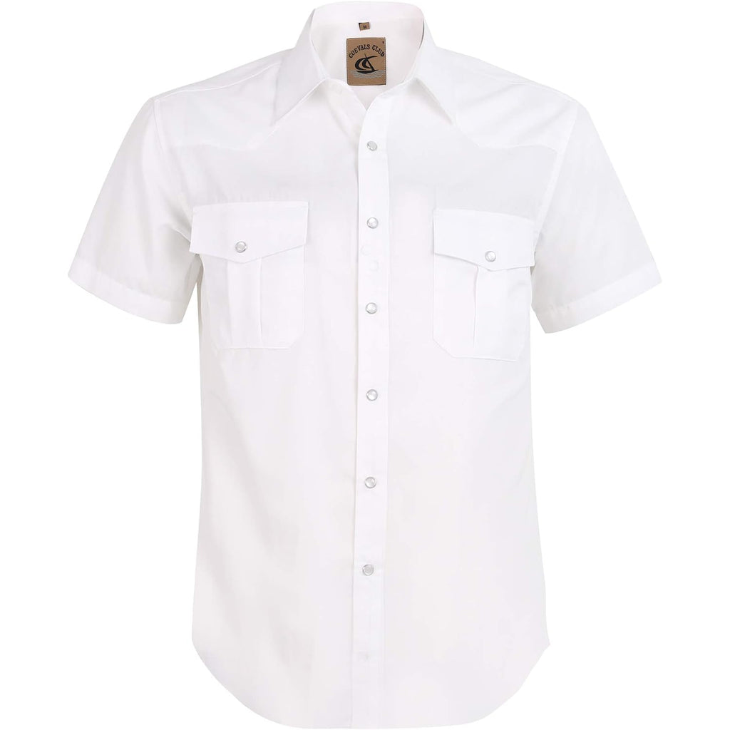 Mens Western Cowboy Pearl Snap Short Sleeve Casual Two Pockets Work Solid Derss Button Up Wrinkle Free Shirts