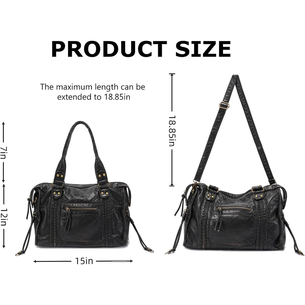 Rivet Crossbody City Bag For Women,Large Retro Washed Leather Handbag Purse,Vintage Y2K Grunge Slouchy Shoulder Bags
