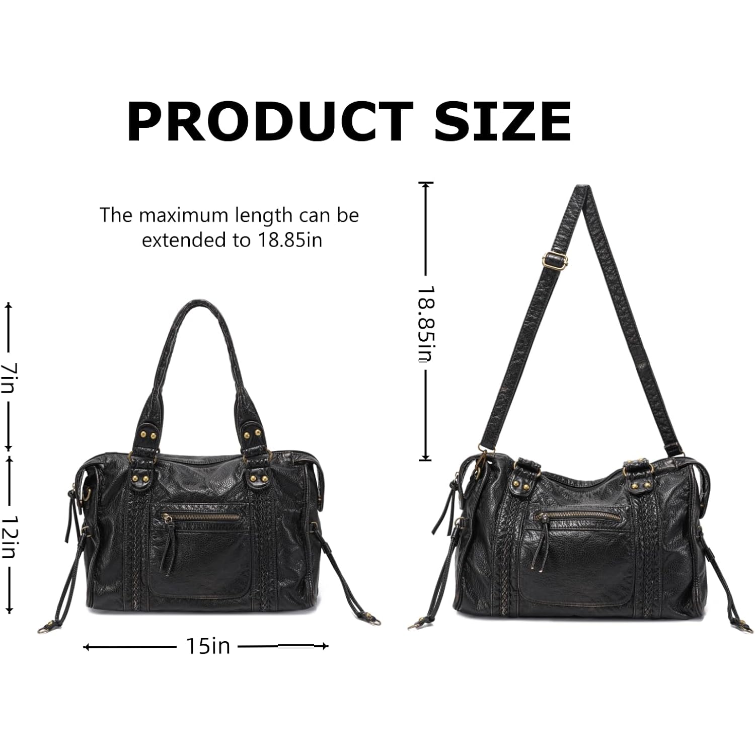 Rivet Crossbody City Bag For Women,Large Retro Washed Leather Handbag Purse,Vintage Y2K Grunge Slouchy Shoulder Bags