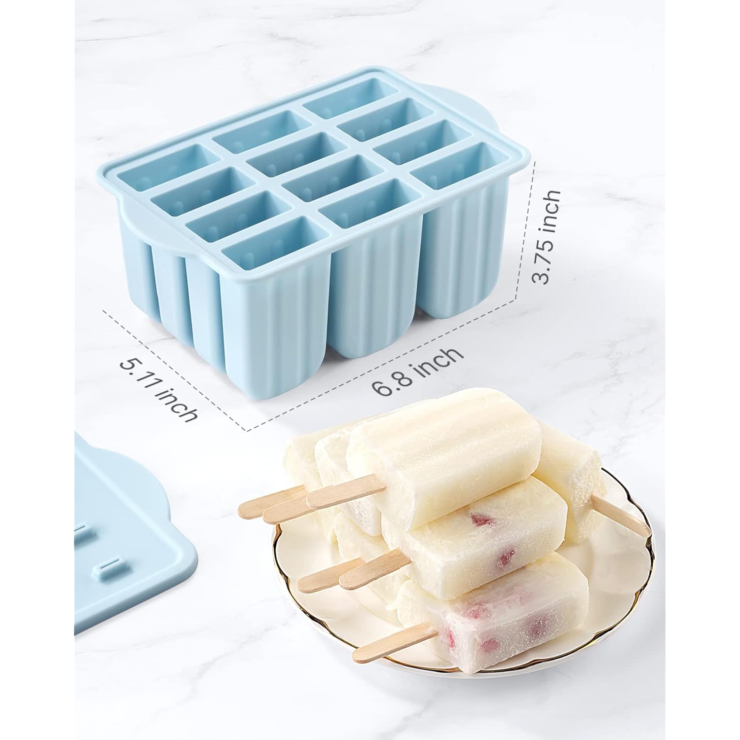 Popsicles Molds, Meetrue 12 Pieces Silicone Popsicle Molds Easy-Release Bpa-Free Popsicle Maker Molds Ice Pop Molds Homemade Popsicle Ice Pop Maker With 50Pcs Popsicle Sticks+Cleaning Brush