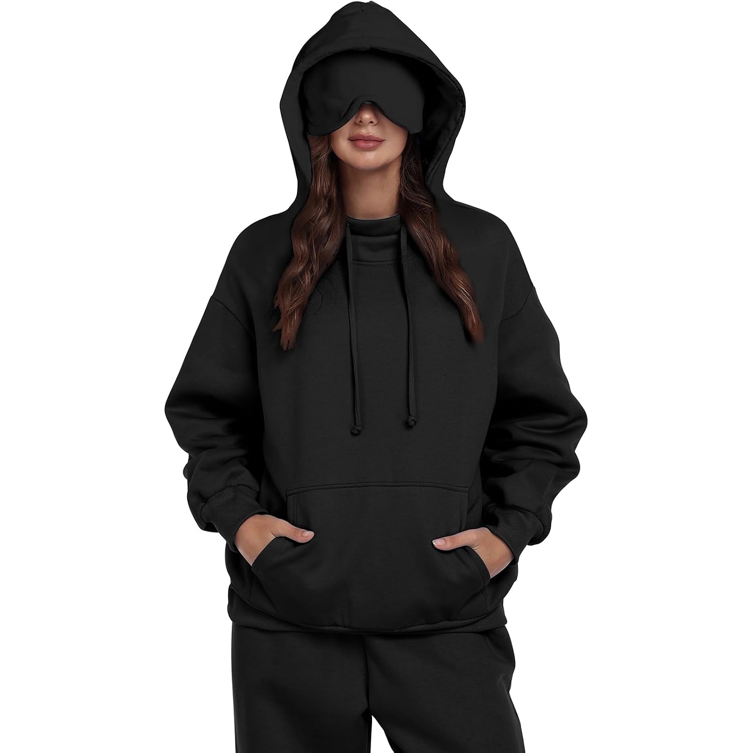 Sese Code Hoodie With Eye Mask Travel Airplane Unisex Oversized Sweatshirt Sleep Pullover With Pocket Fleece Couples Hoodies
