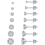 7 Pairs Silver Cubic Zirconia Stud Earrings for Women Trendy Stud Earrings Set Hypoallergenic Stud Earrings 20G CZ Studs Earrings for Women Jewelry Stud Earring