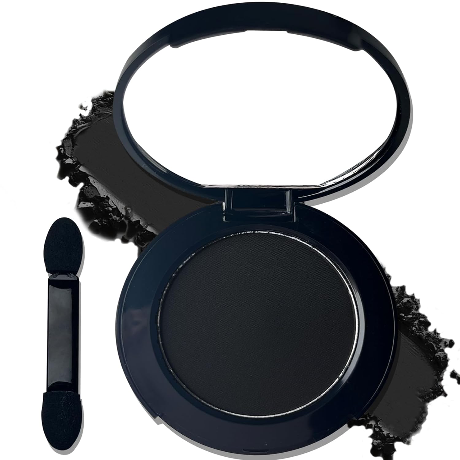 MEICOLY Black Eye Shadow with Mirror,Matte Single Eyeshadow for Halloween Elphaba Makeup,Pressed Powder Eyeshadow Makeup,Matte Shade Eyelid Color Eye Makeup for Women,High Pigment,Long Wear,Waterproof