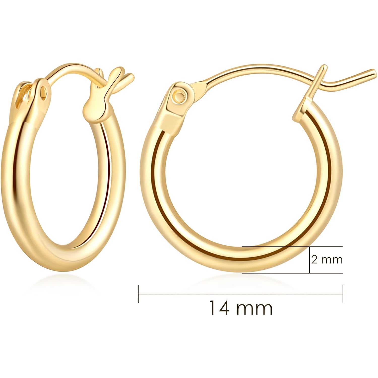 14K Gold Hoop Earrings, Huggie Hoop Earrings for Women, Hypoallergenic Lightweight Small Hoop Earring for Womens 14mm/16mm/18mm