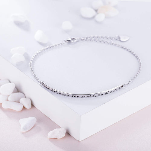 925 Sterling Silver Women Engraved Inspirational Adjustable Bracelet Friendship Sister “She Believed She Could So She Did”