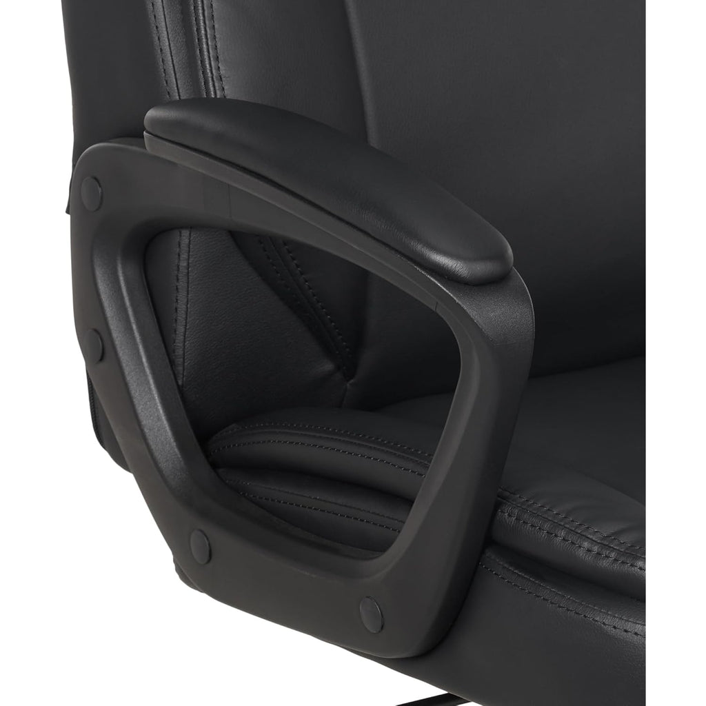 Amazon Basics Classic Puresoft PU Padded Mid-Back Office Desk Chair with Armrest, Easy Assembly, Sturdy Metal Base, Wheels, 275lb Support, 26"D x 23.75"W x 42"H, Black