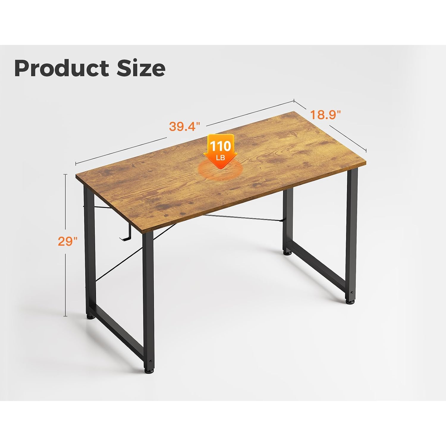 Casaottima 40 Inch Small Computer Desk For Home Office, Study Writing Table For Small Spaces, Simple Modern Desk With Headphone Hooks, Vintage