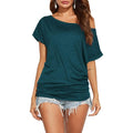 Poetsky Women'S Summer Off Shoulder Shirts Casual Loose Short Sleeve Tunics Tops