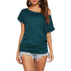 Poetsky Women'S Summer Off Shoulder Shirts Casual Loose Short Sleeve Tunics Tops