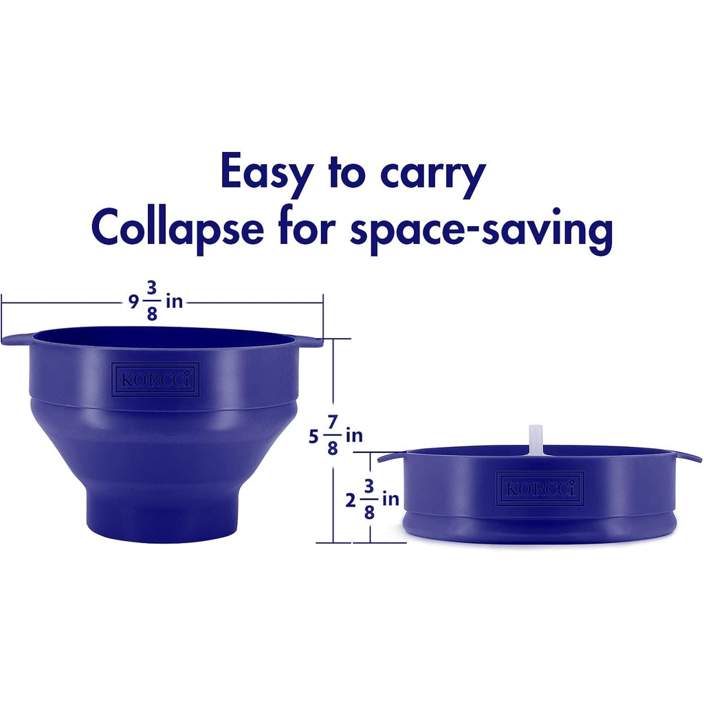 The Original Korcci Microwaveable Silicone Popcorn Popper, Microwave Popcorn Popper, Collapsible Microwave Popcorn Maker Bowl, No Oil Required, Use In Microwave, Dishwasher Safe (Blue)