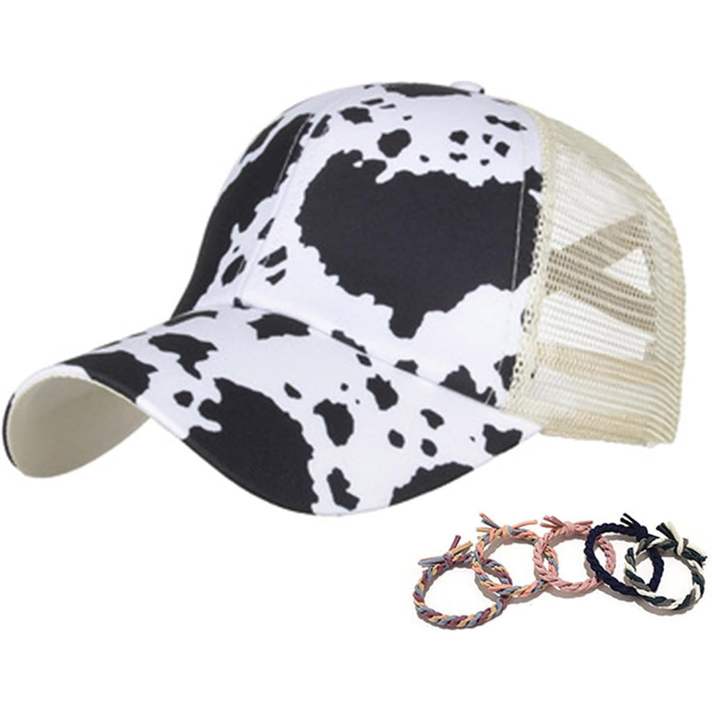 Womens Cow Print Baseball Cap Unisex Adjustable Baseball Hat Casual Cotton Sun Hats for Teen Girls Mesh (Cow White)