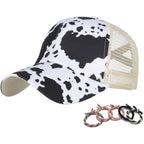 Womens Cow Print Baseball Cap Unisex Adjustable Baseball Hat Casual Cotton Sun Hats for Teen Girls Mesh (Cow White)