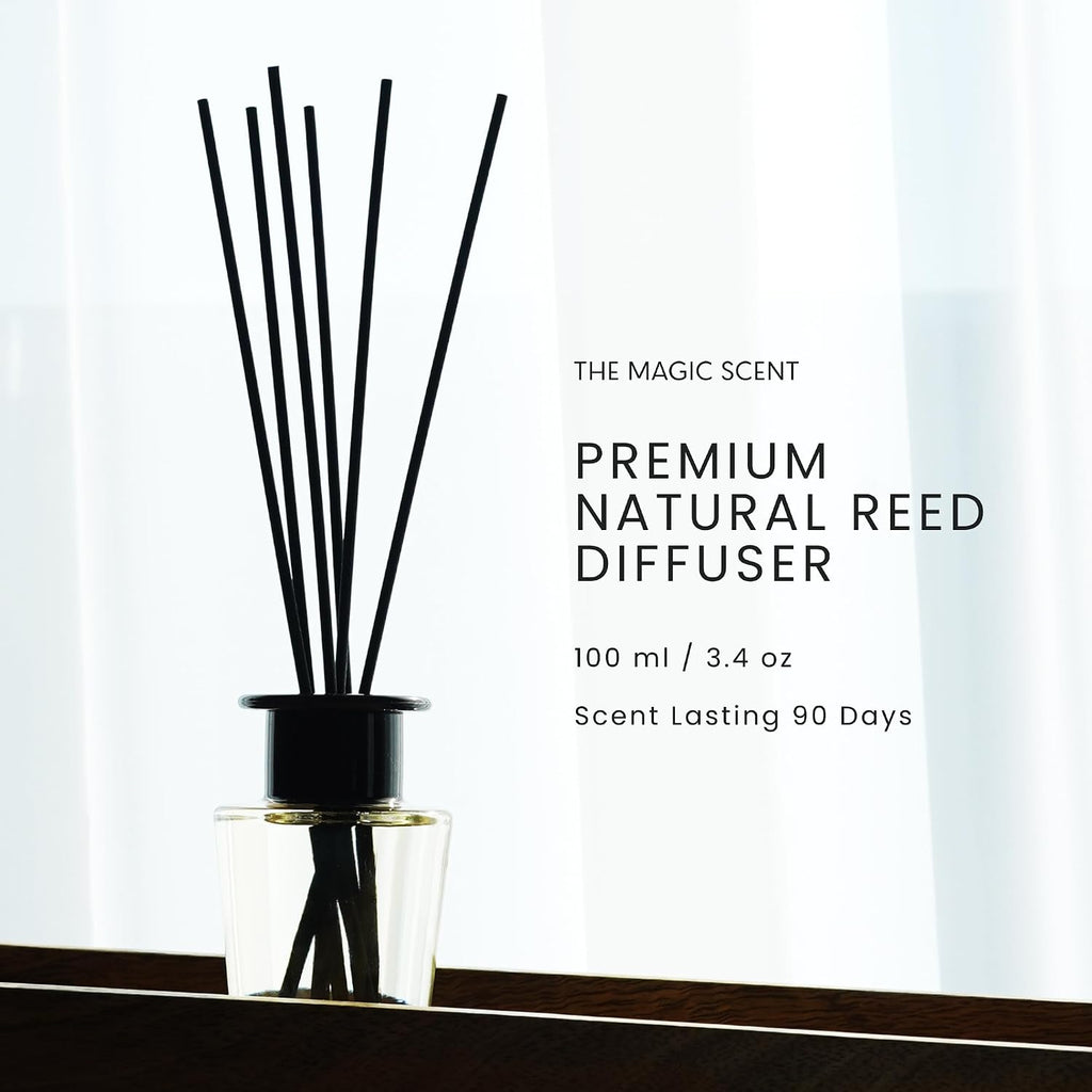 The Magic Scent Mahogany & Teakwood Reed Diffuser For Home - Luxury Scent Diffuser With Premium Fiber Reeds For Lasting Gentle Dispersal - Natural, Toxin-Free Aroma Inspired By Ambercrombie & Fitch