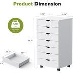 Sweetcrispy 7 Drawer Rolling Storage Cabinet With Wheels, Wood Organizer | Fits Under Desk Dresser Chest For Home Office, Bedroom, Small Place, Living Room White