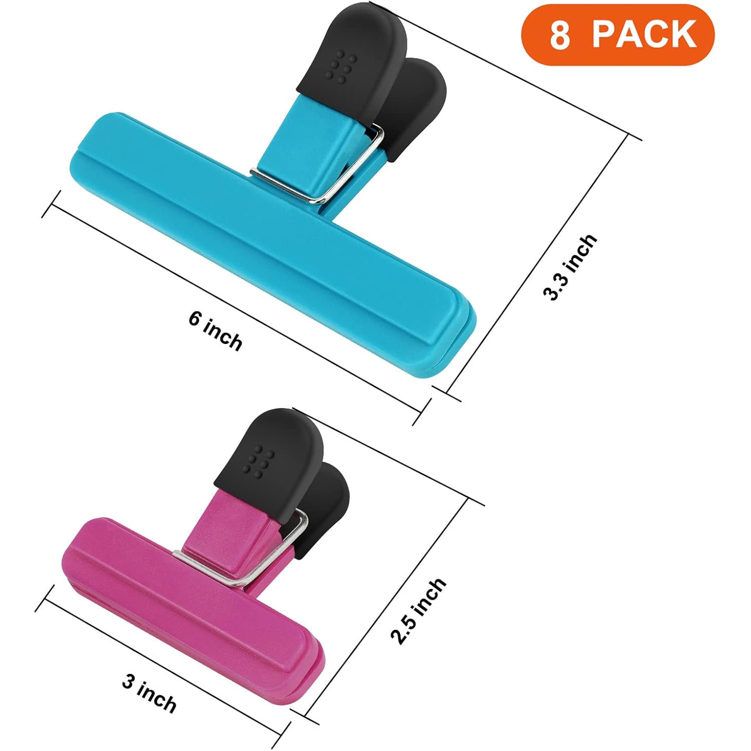 TACGEA Chip Clips, 8 Pack Food Clips, Upgrade Wide Open Bag Clips for Food Storage with Air Tight Seal Grip (4 x L, 4 x S)