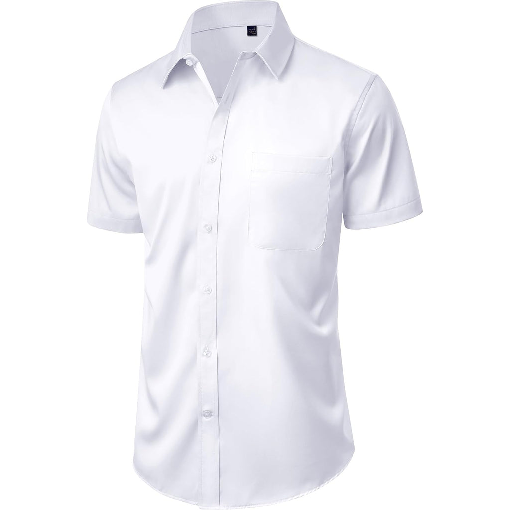 J.Ver Mens Short Sleeve Dress Shirts Solid Wrinkle Free Casual Button Down Shirt With Pocket