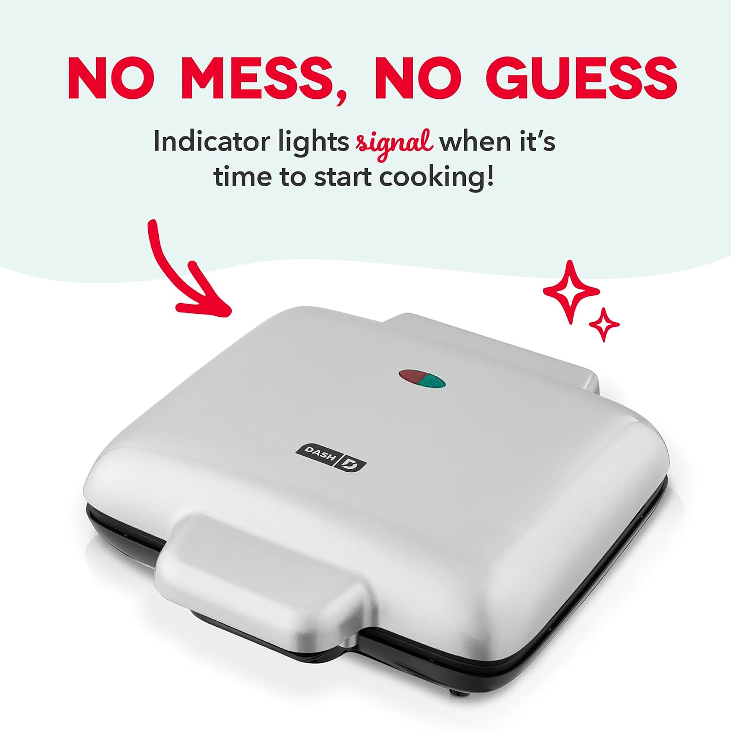 Dash No-Drip Waffle Maker - Makes Four Waffles At Once For Hassle-Free Breakfasts - Dual Nonstick Heating Plates & Quick Heat-Up System - Easy-Release Surface - Silver