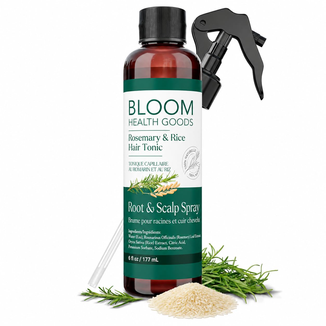 Rosemary & Rice Water Spray For Hair – Homegrown Rosemary, Korean Root & Scalp Hair Tonic – Strengthens & Adds Fullness – Leave-In Mist For Thinning Hair, Men & Women – 6 Oz
