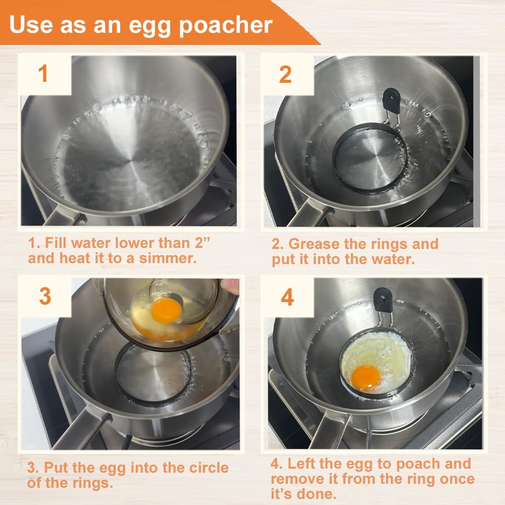 Large 3.5" Nonstick Egg Rings Set Of 4, Round Crumpet Ring Mold Shaper For English Muffins Pancake Cooking Griddle - Portable Grill Accessories For Camping Indoor Breakfast Sandwich Burger