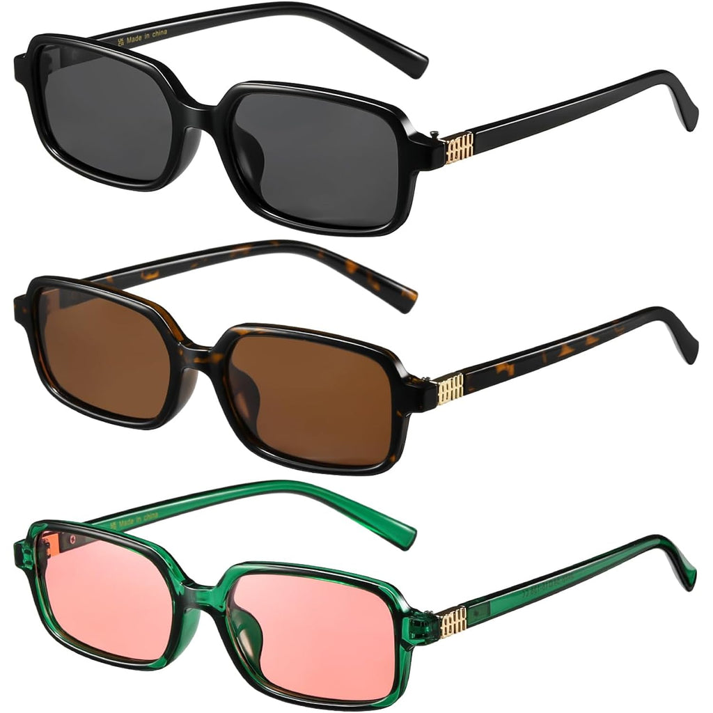 Masdun Polarized Narrow Rectangle Sunglasses For Women Men Trendy Y2K Retro 90S Sun Glasses (3 Pack)