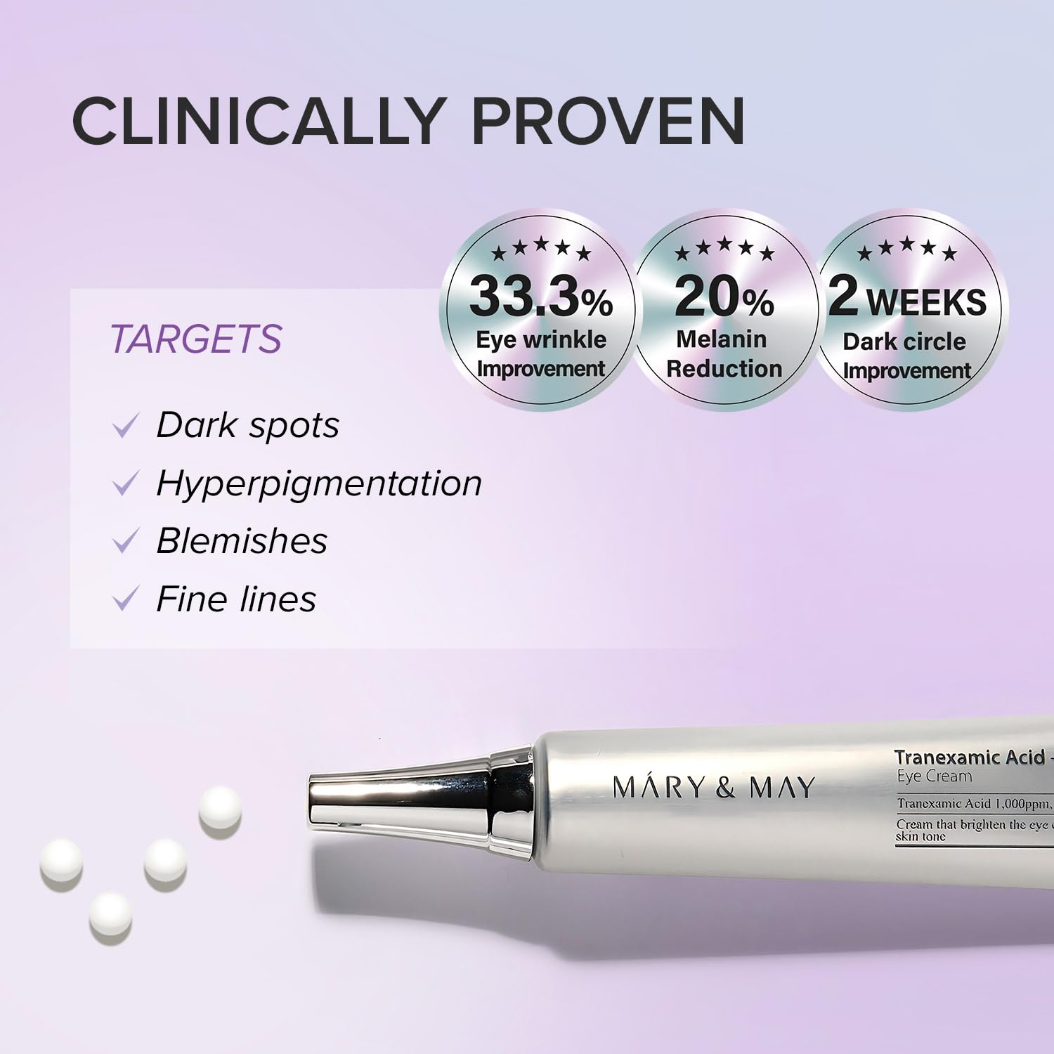 Mary&May Tranexamic Acid + Glutathione Eye Cream (30G) - Korean Skincare For Dark Circles & Uneven Tone - Fragrance-Free Under Eye Cream For Dark Spots & Hyperpigmentation 1.06Oz.
