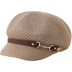 Molodo Womens Summer Breathable Newsboy Hat Lightweight Short Brim Cap with Decorative Strap for Casual Outdoor Style Khaki