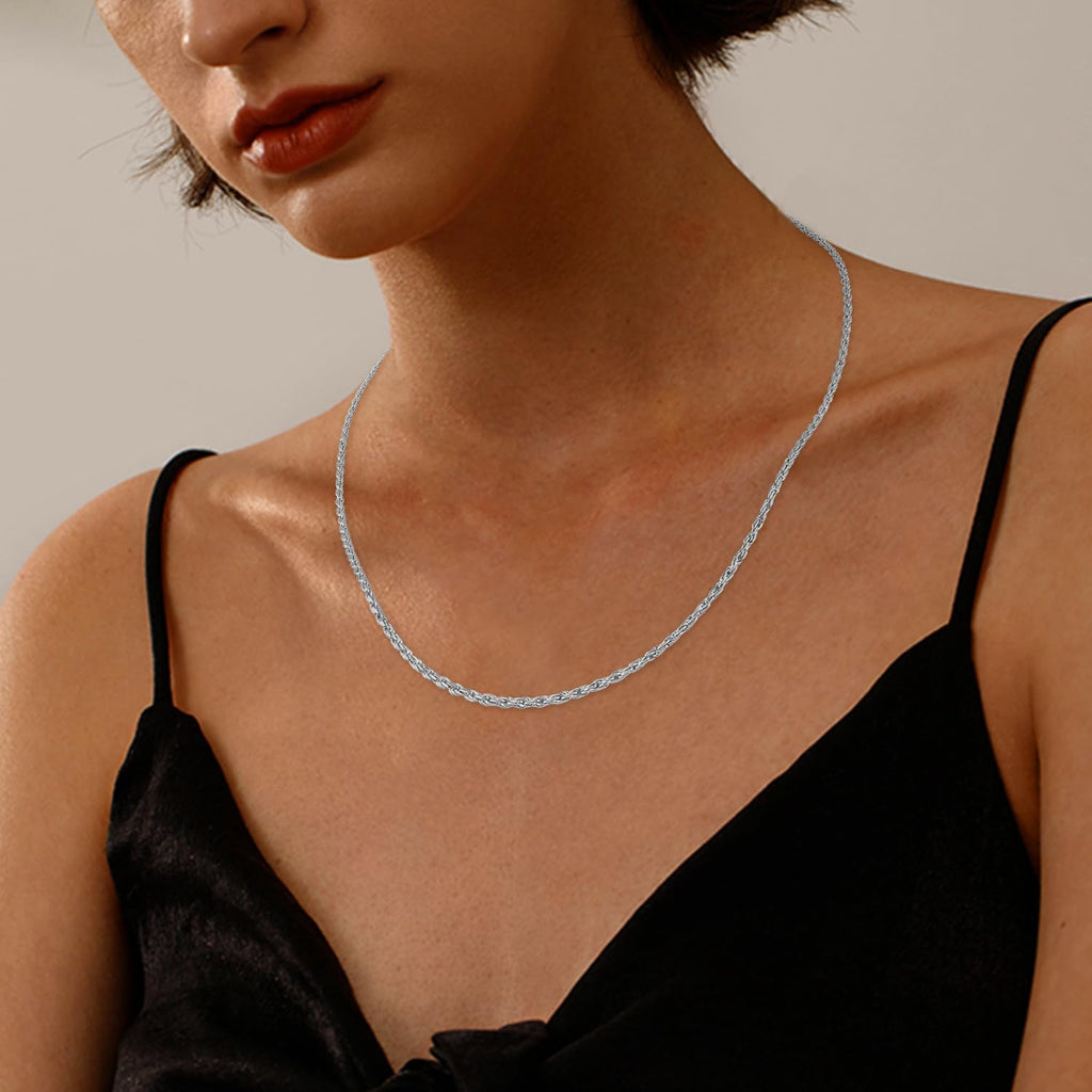 Jewlpire 18K Gold Plated 925 Sterling Silver Chain Necklace for Women, 1.35mm Rope Chain Necklace for Women Men Super Shiny & Durable Women's Chains Necklaces 16 18 20 22 24 26 Inch