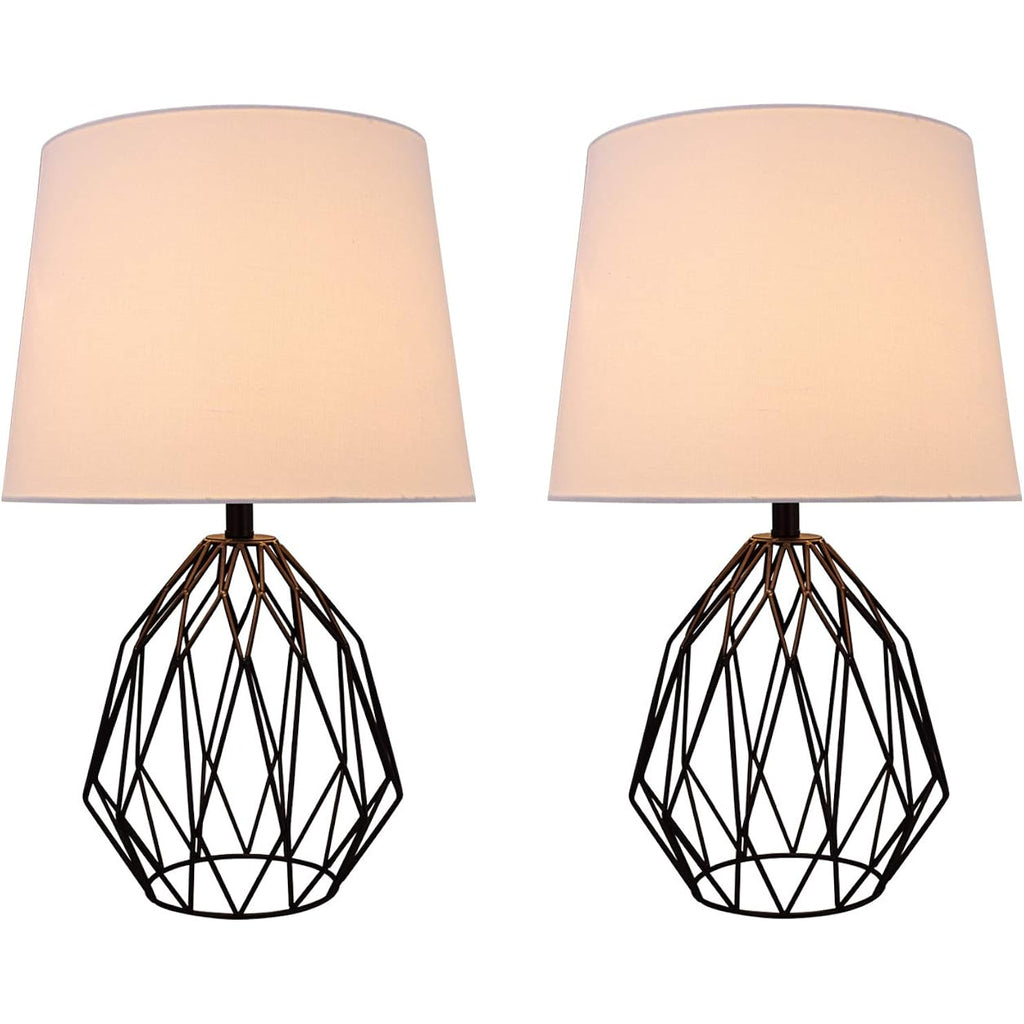 Aspen Creative 40158-12, Two Pack Set – 22" High Transitional Metal Wire Table Lamp, Matte Black Finish And Empire Shaped Lamp Shade In Cream, 12 1/2" Wide