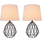 Aspen Creative 40158-12, Two Pack Set – 22" High Transitional Metal Wire Table Lamp, Matte Black Finish And Empire Shaped Lamp Shade In Cream, 12 1/2" Wide