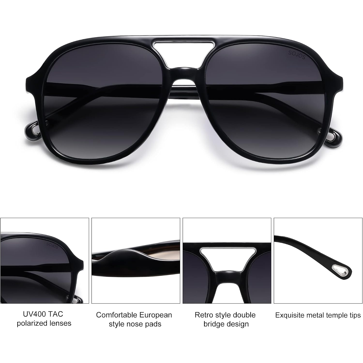 Sojos Retro Polarized Aviator Sunglasses Womens Mens Classic 80S 90S Vintage Trendy Square Aviators Sj2174