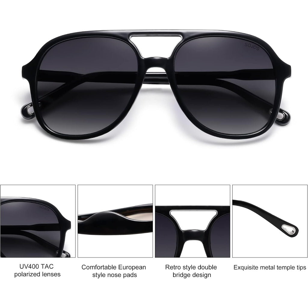 Sojos Retro Polarized Aviator Sunglasses Womens Mens Classic 80S 90S Vintage Trendy Square Aviators Sj2174