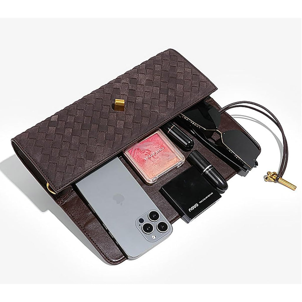 Trendy Woven Evening Clutch Purses Women Underarm Shoulder Handbag Cute Satchels Crossbody Purse Pu Leather Wallet