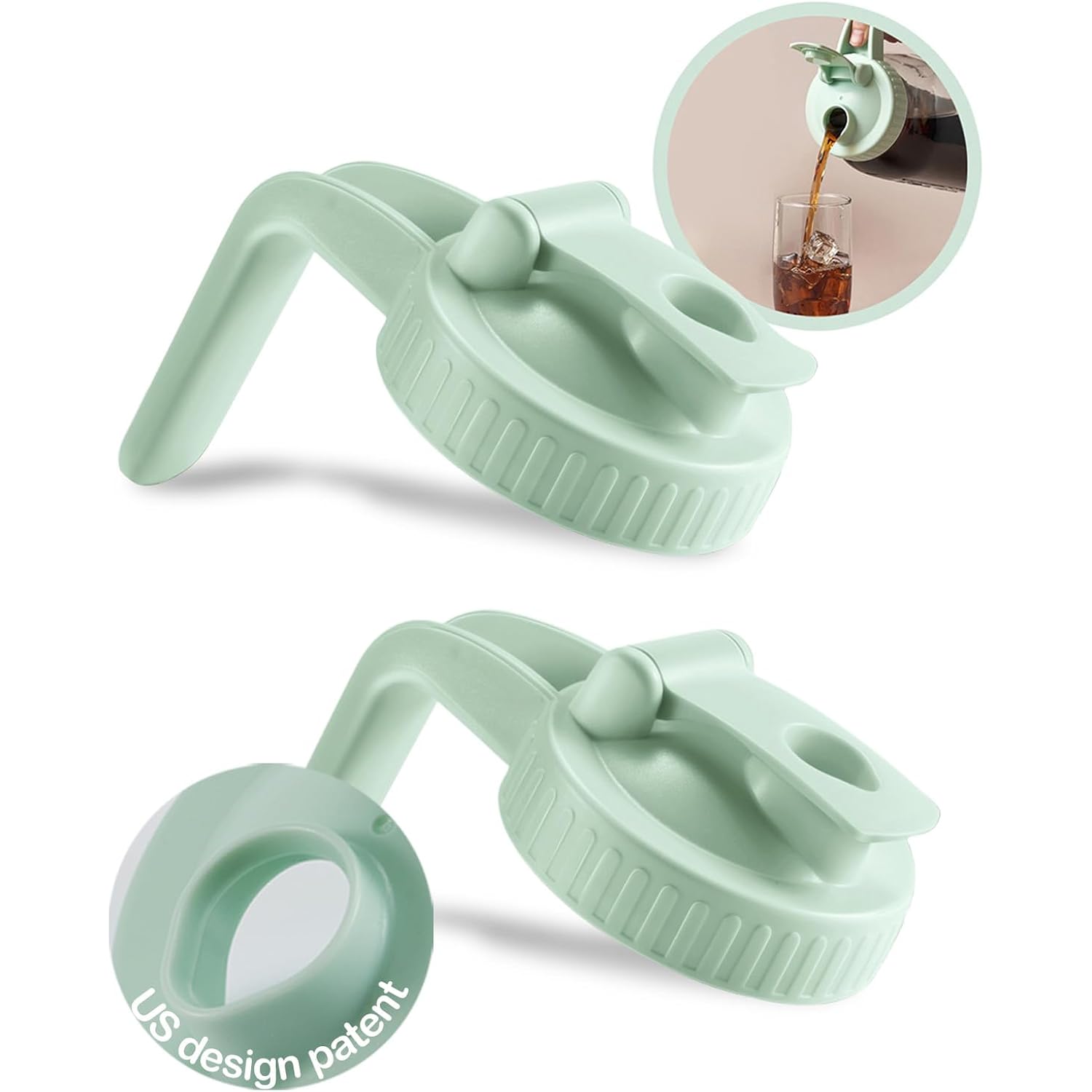 2 Pack Wide Mouth Mason Jar Lids V-Shaped with Handle, Mason Jar Pour Spout Lid with Extended Flip Lid Easy to Open, Airtight Leak Proof and Durable