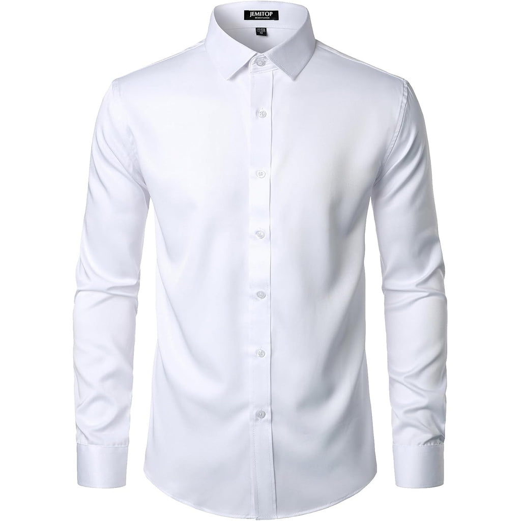 Jemitop Men'S Stretch Wrinkle Free Dress Shirt Formal Prom Wedding Long Sleeve Button Down Shirts